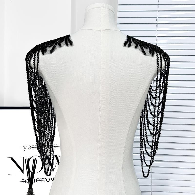 1Pc Long Tassel Chain Sequin Shoulder Ornaments Wedding Dress Performance Clothing Fashion Shoulder Boards Embroidery Patch