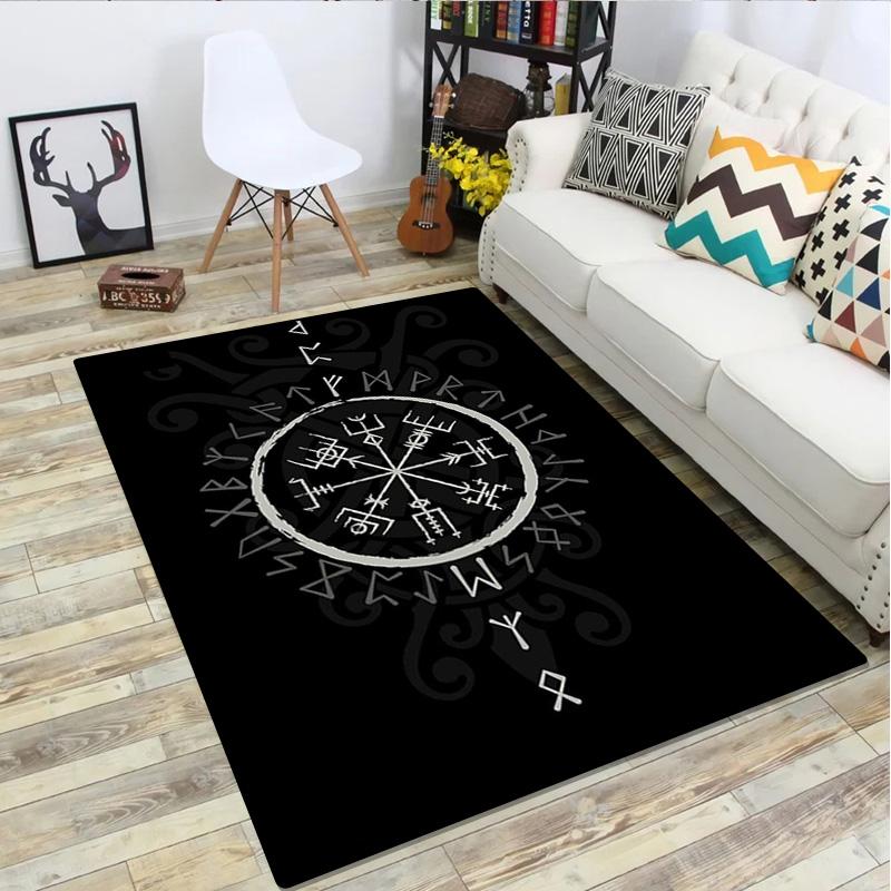1Pc Viking Runes Print Rug - Home Decoration Carpet For Living Room Bedroom Flooring Computer Chair Area Rug