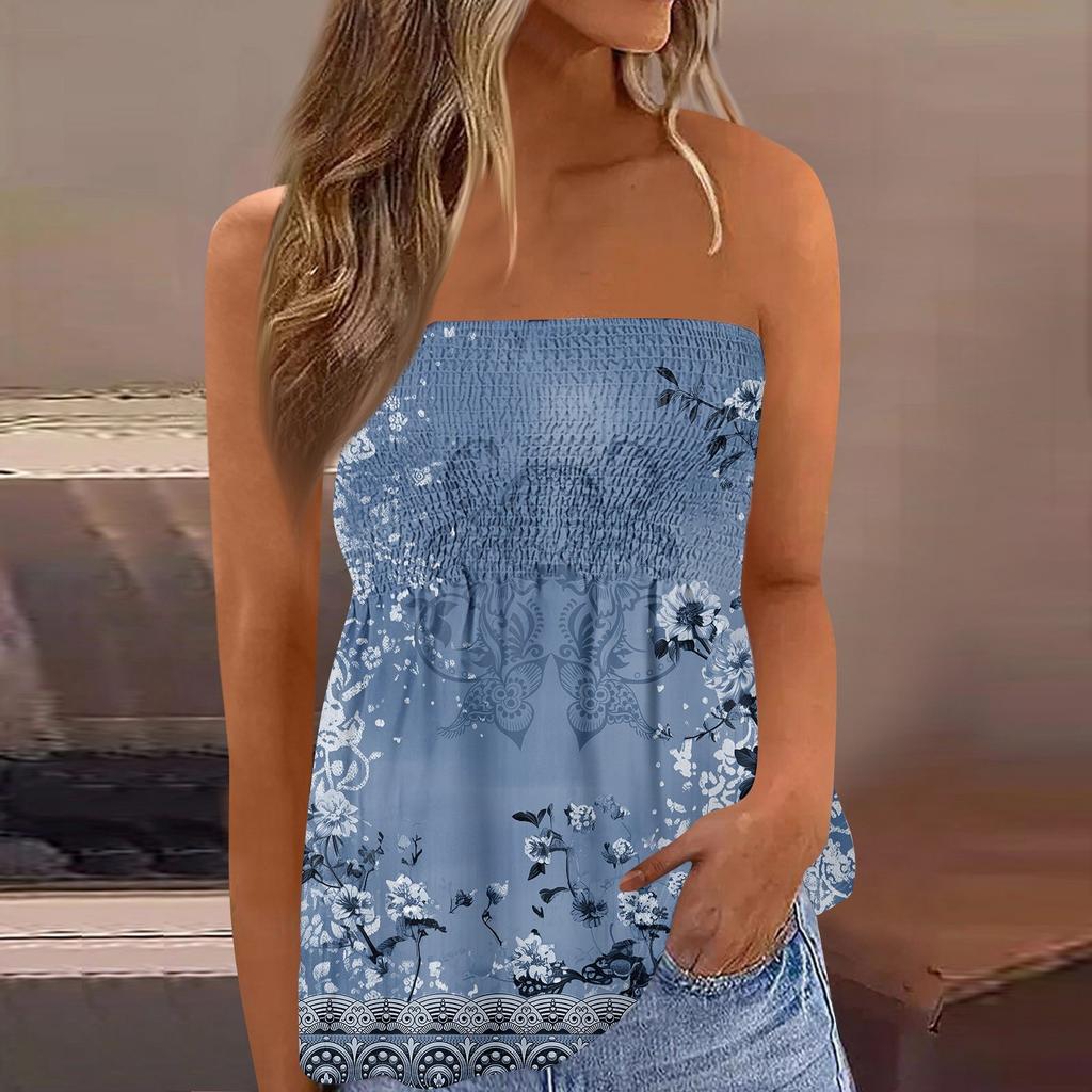 Tube Tops For Women,Cute Sexy Off Shoulder Print Sleeveless T-Shirt