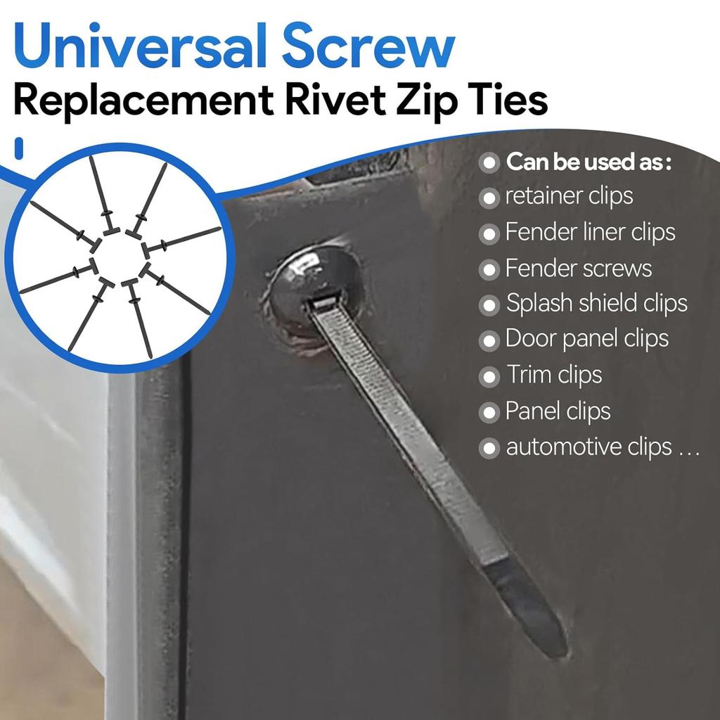 Automotive Zpper Clips - Nylon Universal Cable Tie Buckle for Car Panel Retainer Clips - 20 PCS Screw Replacement Zip Ties