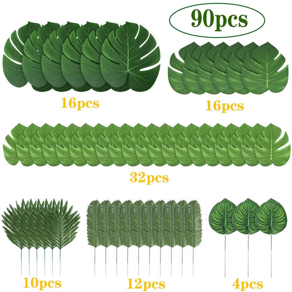 90Pcs Monstera Leaves 6 Kinds Artificial Vivid Tropical Leaves for Weddings Photo Shoots Events Banquet Jungle Beach Theme
