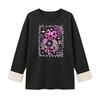 Women's -Lined Long Sleeve Round Neck Halloween Printed Casual Top for Winter