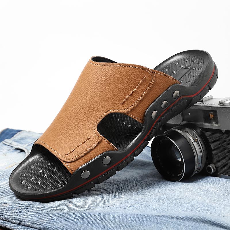 Fashion Summer Antiskid Outdoor Sandals Non-slip Men's Half Drag Leisure Walk Flats Mens Slip on Shoes 2025 new Casual Leather Slippers