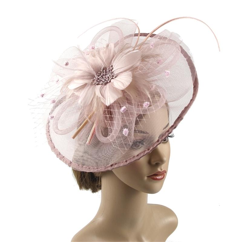 Feather Decorated with Mesh Veil Hat Outdoor Tulle Hair Accessory Fascinator For Weddings Special Occasion
