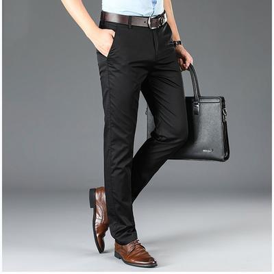 Pantaloni casual pentru bărbați, respirabili, cu talie înaltă, pantaloni drepti, moale, confortabili, pentru bărbați, cu potrivire ușoară, în față plată, cu buzunar.
