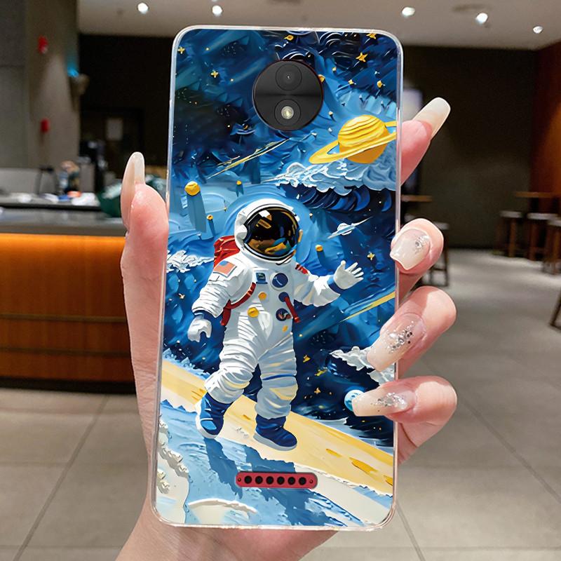 Casing For Motorola Moto C Plus Case Aesthetic Cute Cat Astronaut Transparent Soft Silicone Back Cover Moto C CPlus Phone Case