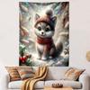 Cute Husky Puppy In Winter Wonderland Patterned Tapestry Home Decor, Suitable for Bedroom and Living Room, Gift