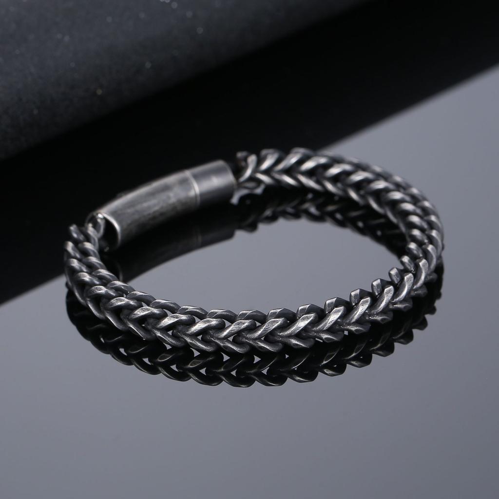 Retro 6mm Fishbone Chain Distressed Stainless Steel Bracelet Men for Motorcycle Parkour Creative Jewelry Accessories