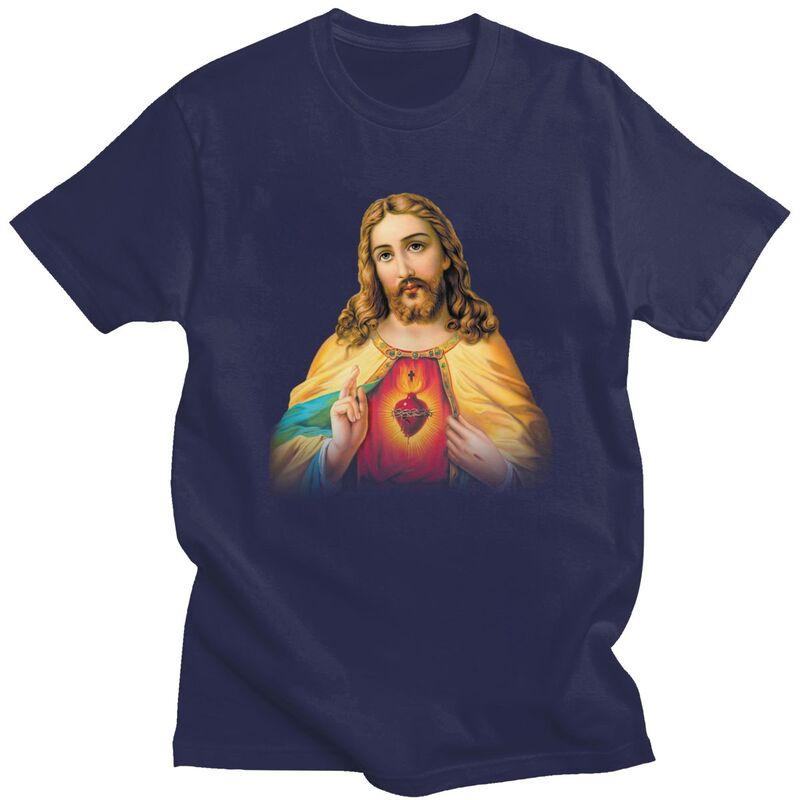 Custom Cool Sacred Heart Of Jesus T Shirt Men 100 Cotton Tshirt Casual Christian Catholic God Tees Streetwear Tshirt
