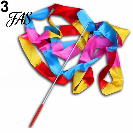 4M Colorful Dance Ribbon Gym Rhythmic Art Gymnastic Streamer Twirling Rod Stick