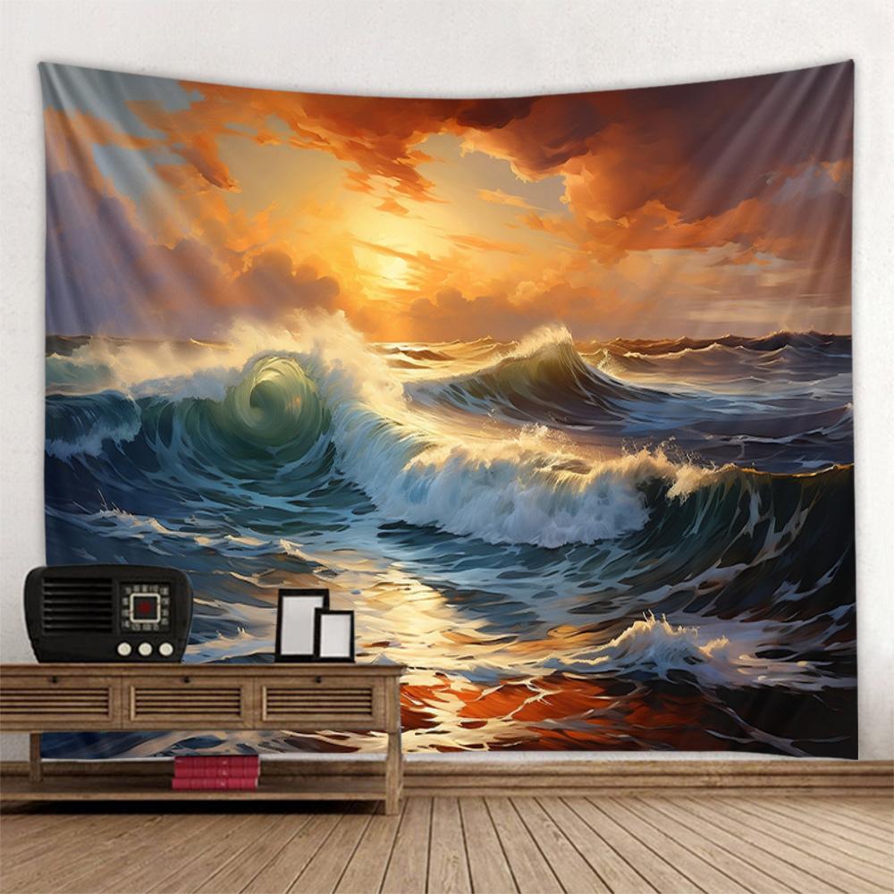 Sea View Oil Painting Tapestry Wall Hanging Living Room Bedroom Office Aesthetic Decoration Mural Home Background Hanging Cloth