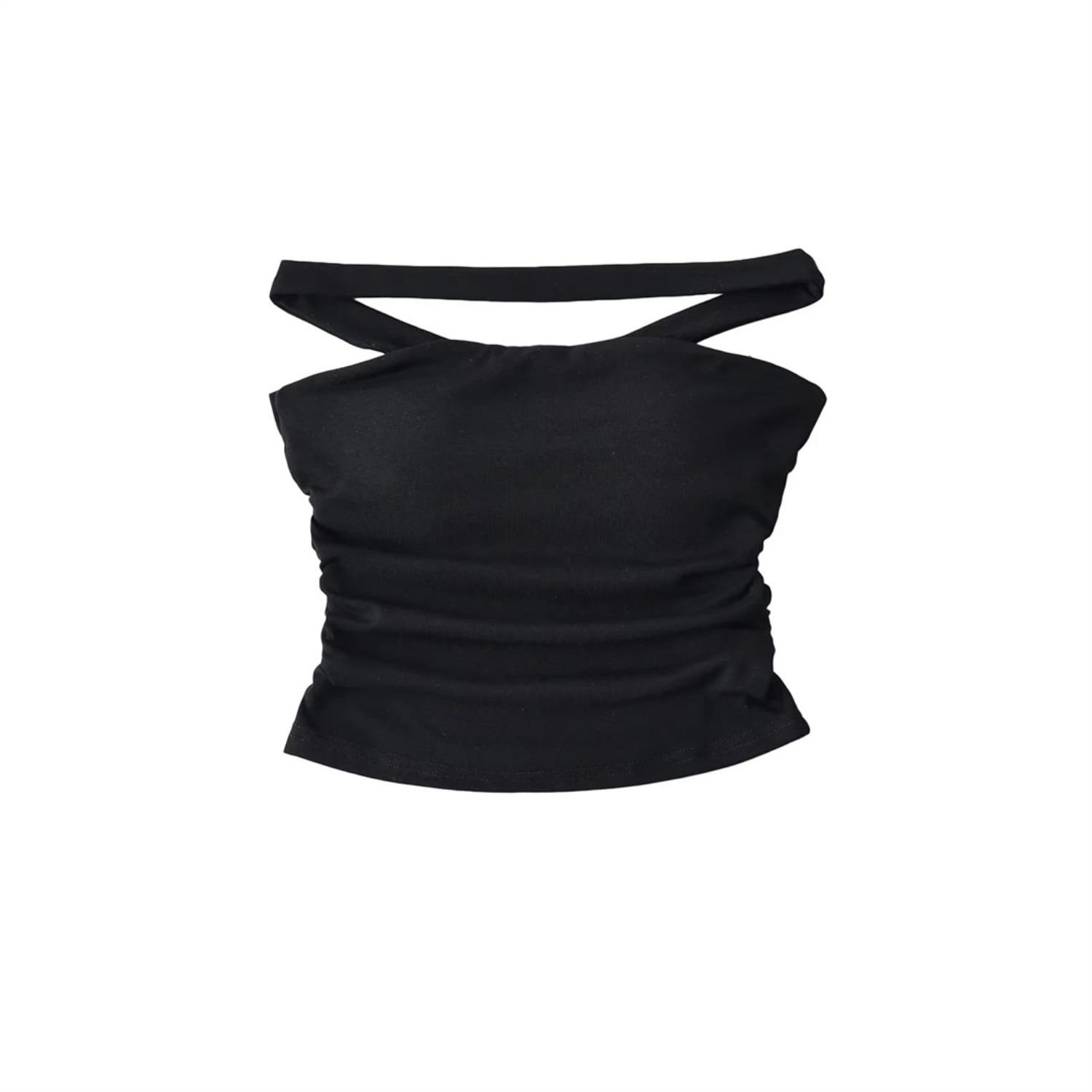 Women s Halter Off Shoulder Sleeveless Crop Top Slim Fit Sexy Ruched Tank Top S
