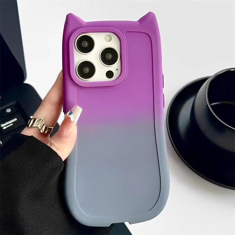 Elegante y Encantadora Funda Degradada con Orejas de Gato para iPhone 15 14 13 12 11 Pro Max XS X XR 7 8 Plus Cubierta Trasera de Silicona Suave Esmerilada