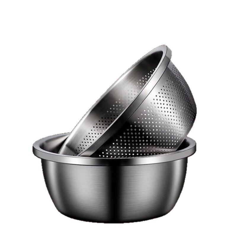 Round Stainless Steel Washing Basin and Colander Set