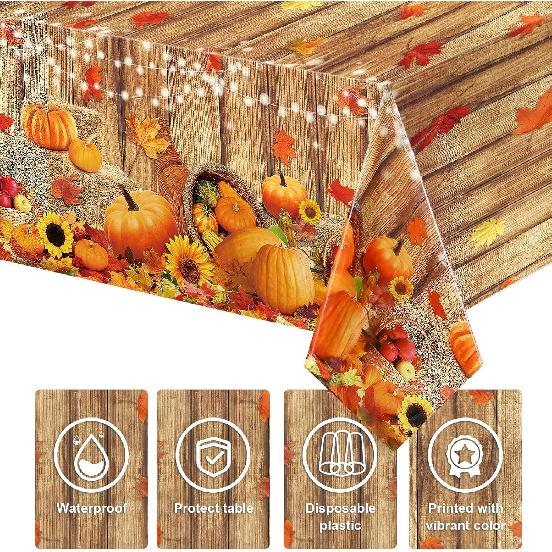 Fall Table Decoration Thanksgiving Fall Tablecloth Wood Grain Maple Party Table Cover Autumn Pumpkin Harvest Tablecovers Decor for Thanksgiving