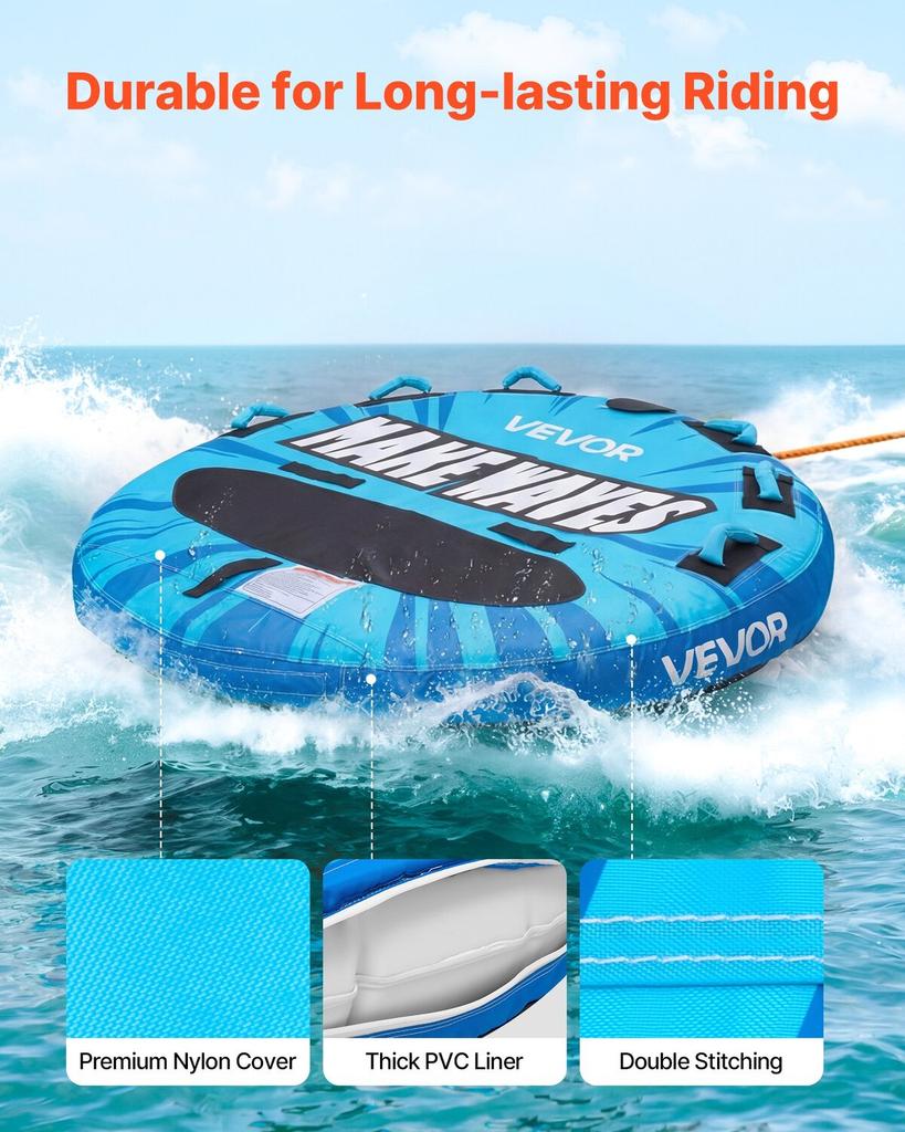 Towable Tubes for Boating, 3-Rider Inflatable Boat Tubes and Towables, 231kg Capacity Water Sport Tube for Boat To Pull - with Anti-Slip Pad, Full