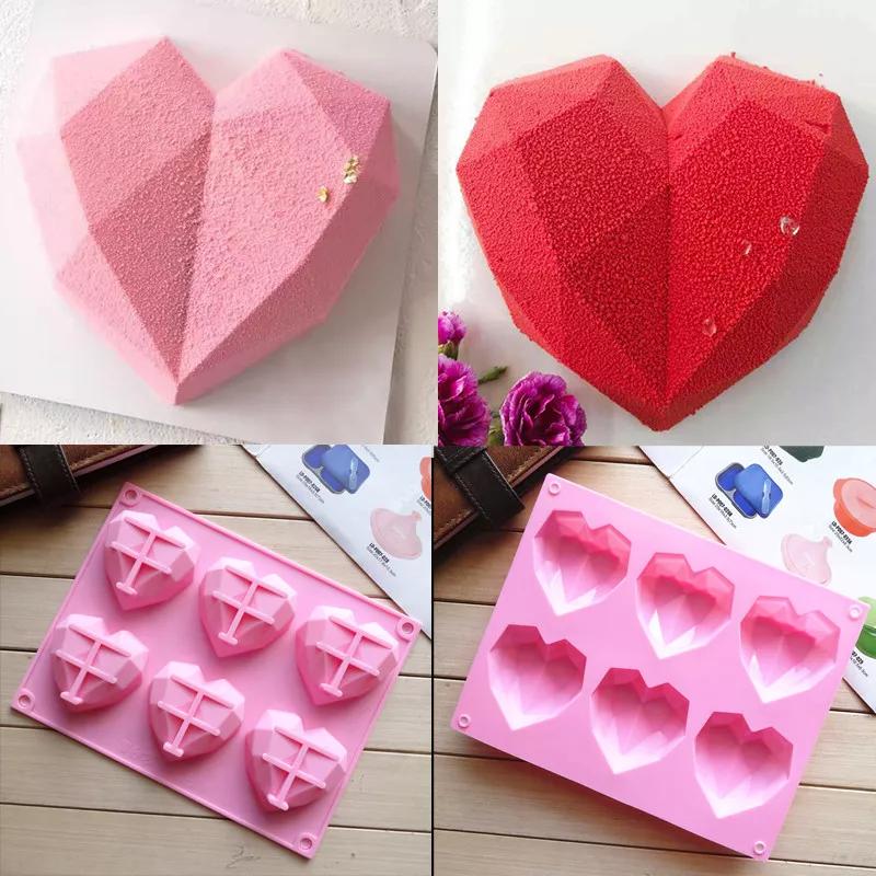 Geometric Heart Silicone Mold Chocolate Cake Mold Dessert Baking Mold for Valentine’s Day DIY Fondant Candy Ice Cube Tray Tools