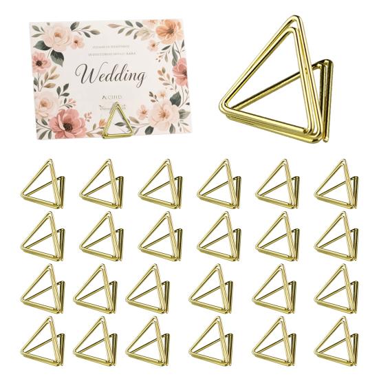 24Pcs Metal Card Holders Triangle Shape Golden Note Holders Table Name Card Clips for Wedding Party Wedding Reception Table Decor