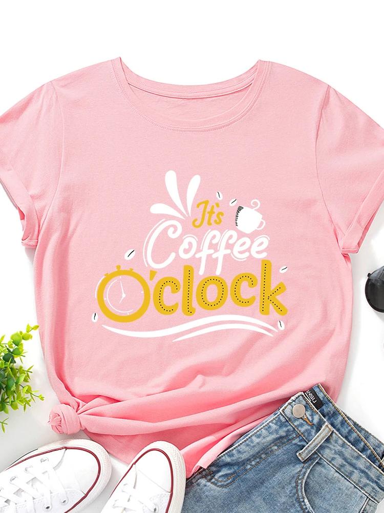 It's Coffee Clock Print Women T Shirt Short Sleeve O Neck Loose Women Tshirt Ladies Tee Shirt Tops Clothes Camisetas Mujer
