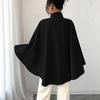 Manteau Cape Élégant pour Femme en Laine Mélangée à Col Montant Ceinture à Nouer Garniture en Fourrure de Lapin Vêtement d'Hiver