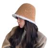Autumn and Winter Hat Women's Advanced Sense Metal Standard Plush Bucket Hat Winter Warm Basin Hat Bucket Hat Thick