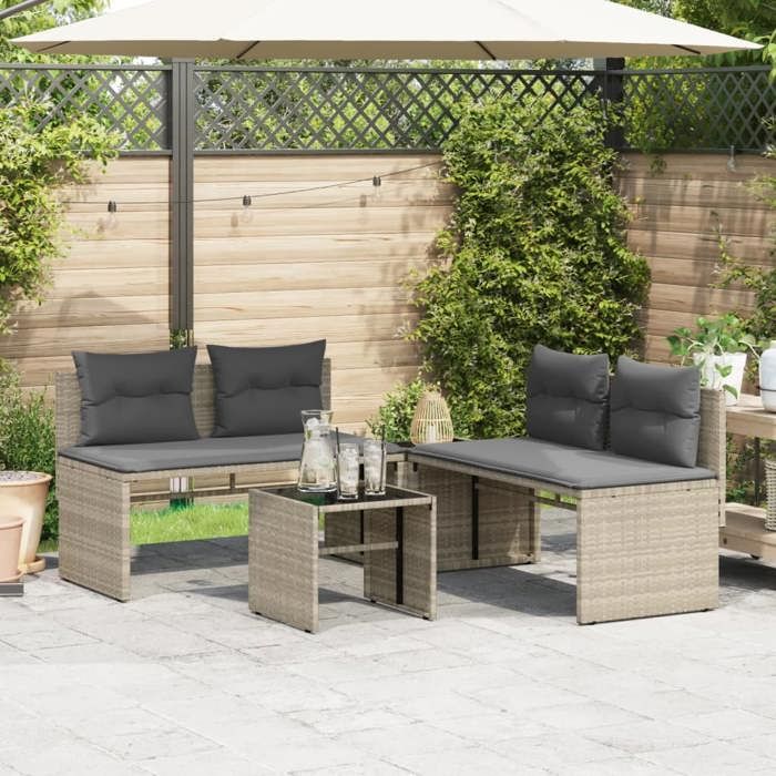 VidaXL Garden Lounge Set 4 Pcs with Light Grey Cushions Wicker, Outdoor Sofa Set, Garden Furniture, 4003883