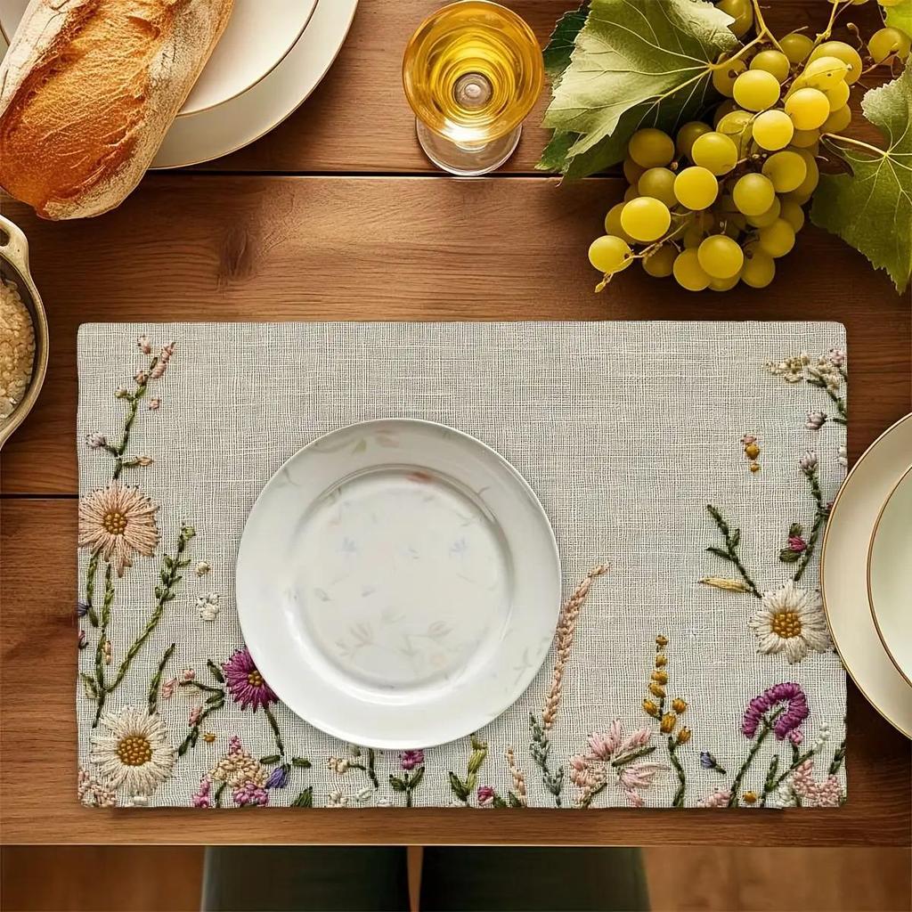 1pc Elegant Floral Tablecloth Placemat - Non-Slip Heat-Resistant Table Mat, Large for Dining, Kitchen, Parties