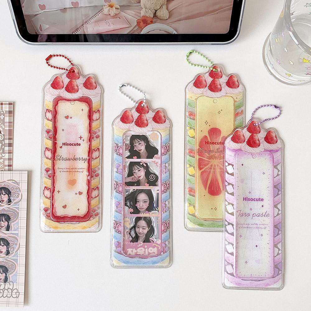 Kawaii Strawberry Cake Photocard Holder Life 4 Cut Photo Card Sleeve INS Style Acrylic Kpop Idol Card Protector Display Pendant