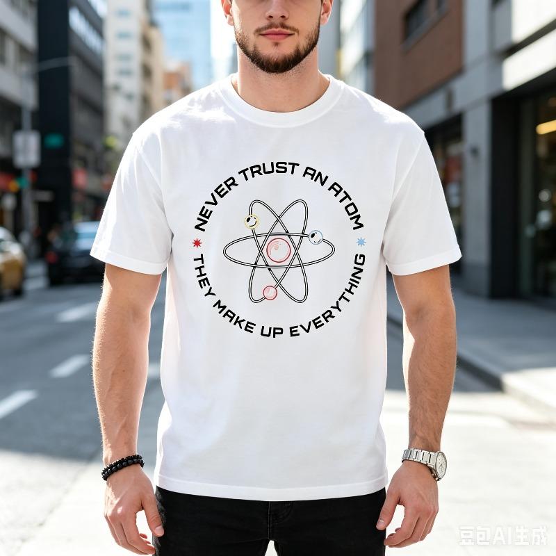 Unisex Streetwear Tshirt Never Trust An Atom Print Funny Science Quote Casual Daily Street Top