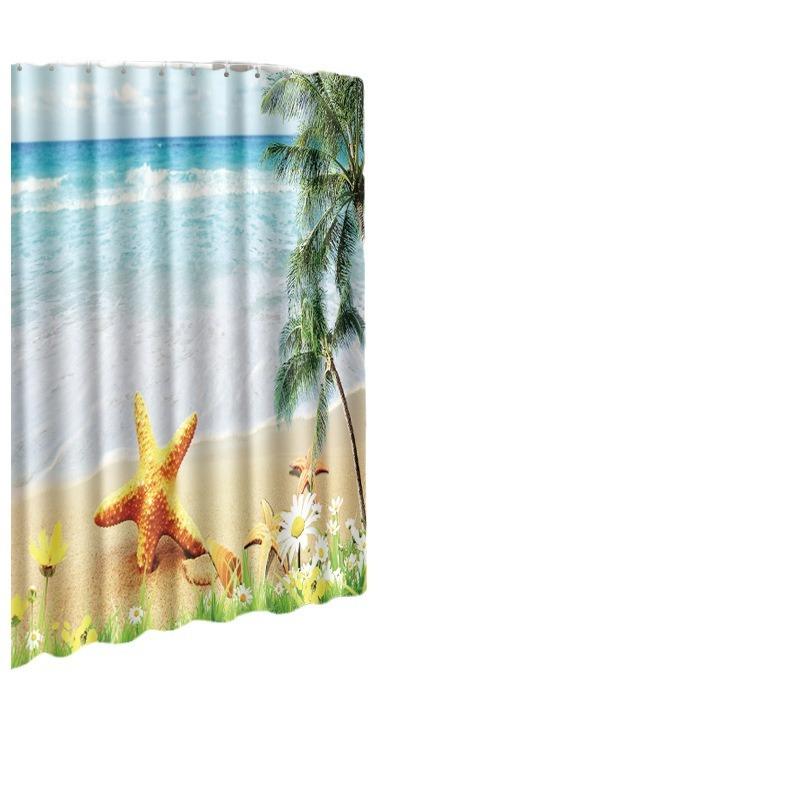 Shower Curtain Floor Mat Toilet Cover Foot Mat Door Mat Carpet Four-Piece Pattern