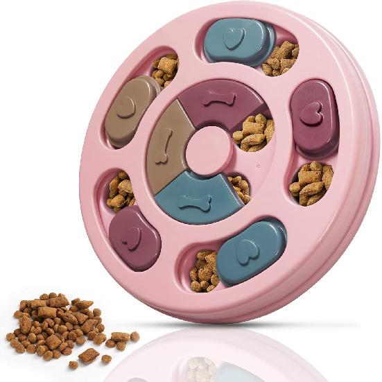 Dog Puzzle Toy for IQ Training and Mental Enrichment, Interactive Slow Feeder Bowl with Treat Puzzle, L9.4 x W9.4 Inches, Blue, for Dogs and Cats