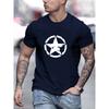 Summer Men's 100% Cotton Comfortable Casual Loose Oversized Star Logo Graphic Printed Sports Round Neck Short Sleeved T-shirt
