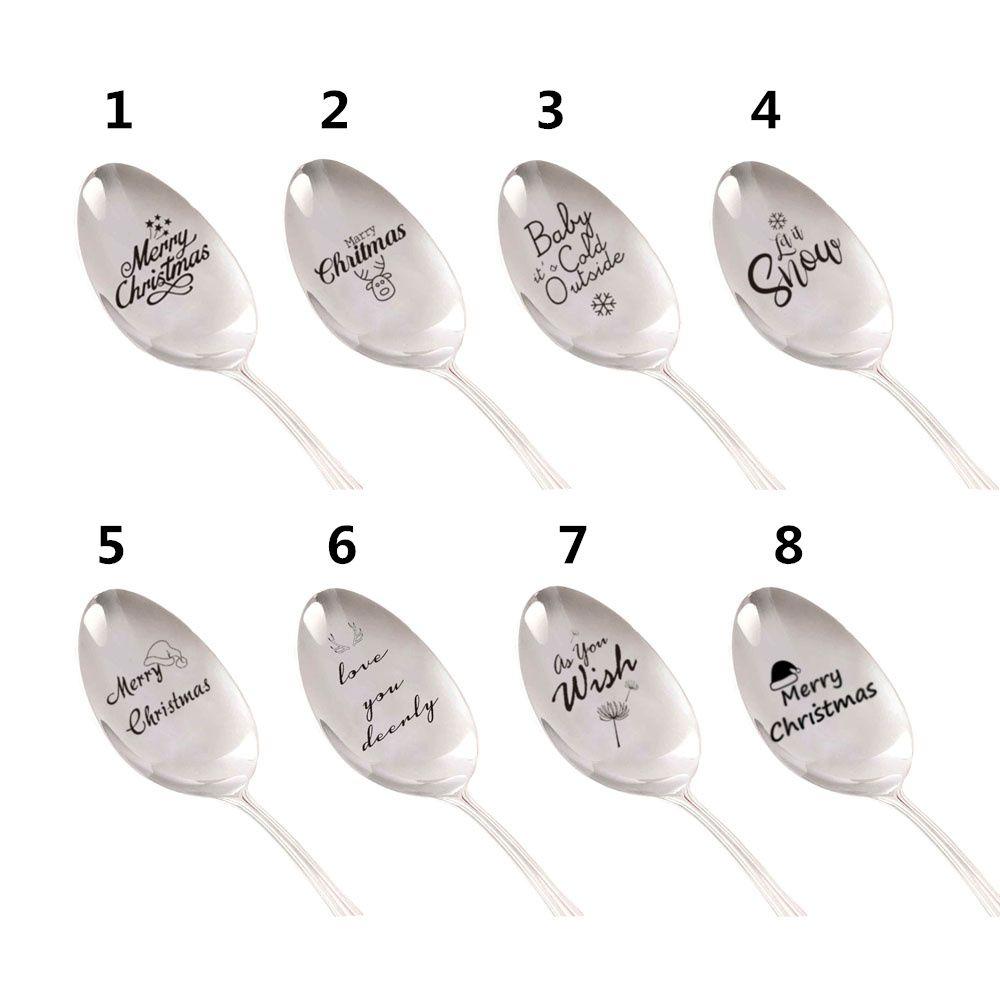 New Year Anniversary Best Present Tableware Coffee Spoons Christmas Spoon Teaspoon Engraved Spoon