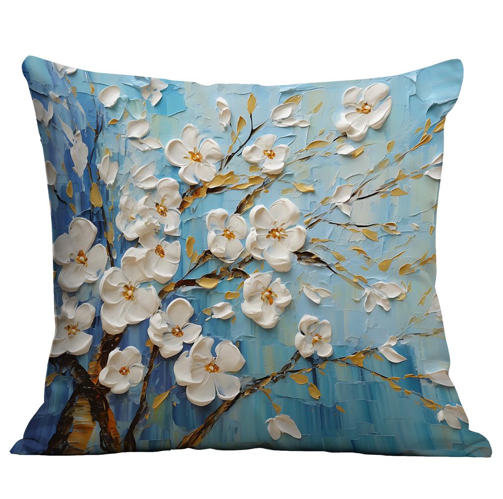 New Flower Pillowcase Imitating Three-dimensional Oil Painting Style Creative Floral Home Living Room Sofa Cushion Pillowcase