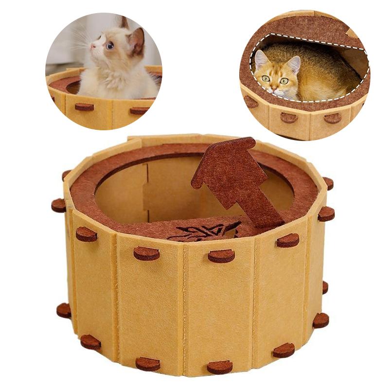Hot Spring Felt Cat Nest Semi-enclosed Large Space Felt Kitten Beds Wear-resistant Cat House Hiding Cave Pet Cat Bed Furniture