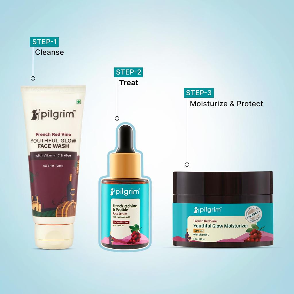 Pilgrim Roter Weinreben Gesichts-Serum mit Hyaluronsäure und Peptiden für hydratisierte, fest aussehende Haut 30 ml täglich