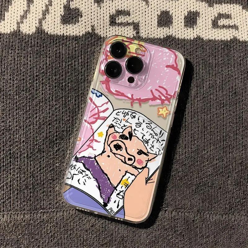 Lazy Cartoon Pig Colored Graffiti Phone Case For IPhone 17 17e 16e 15 14 13 12 11 16 ProMax Plus Oil Painting Soft Durable Cover