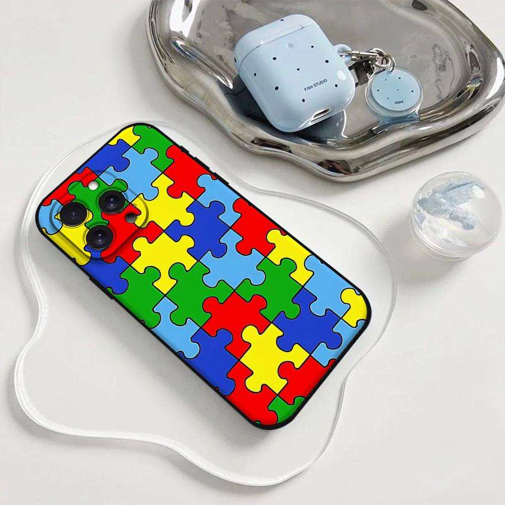 Autism Support Puzzle Phone Case Phone Case For Iphone 17 16 15 11 13 14 Pro Max X Xr Xs Max 12mini Black Shell Cover Case