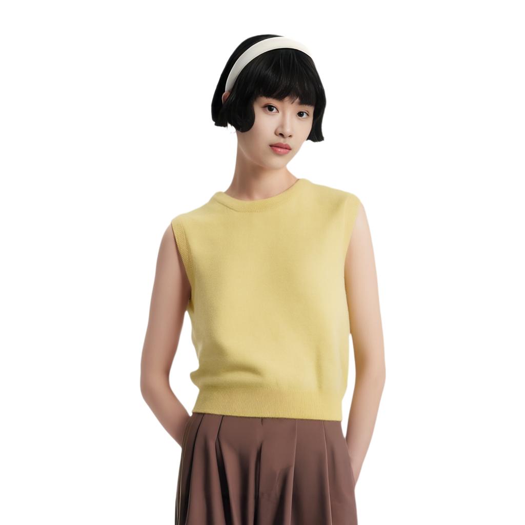 ONITSUKA TIGER Solid Color Sleeveless Round Neck Knitted Vest Women Tops 2182B455-750