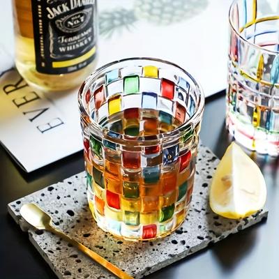 1pc Coffee Mug, Hand-painted Colorful Glass Cup, Tea Cup, Creative Design Juice Drinking Cup, Drinkware For Restaurants, Cafes