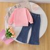 Autumn New Casual Children's Clothing Pink Bow Long Sleeve Sweatshirt Jeans Cute Fashion Girls