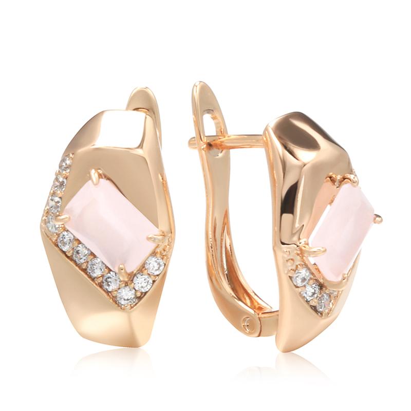

Luxury Pink Natural Zircon Drop Earrings For Women Rose Gold Unusual Trendy Geometry Earrings Bride Wedding Jewelry