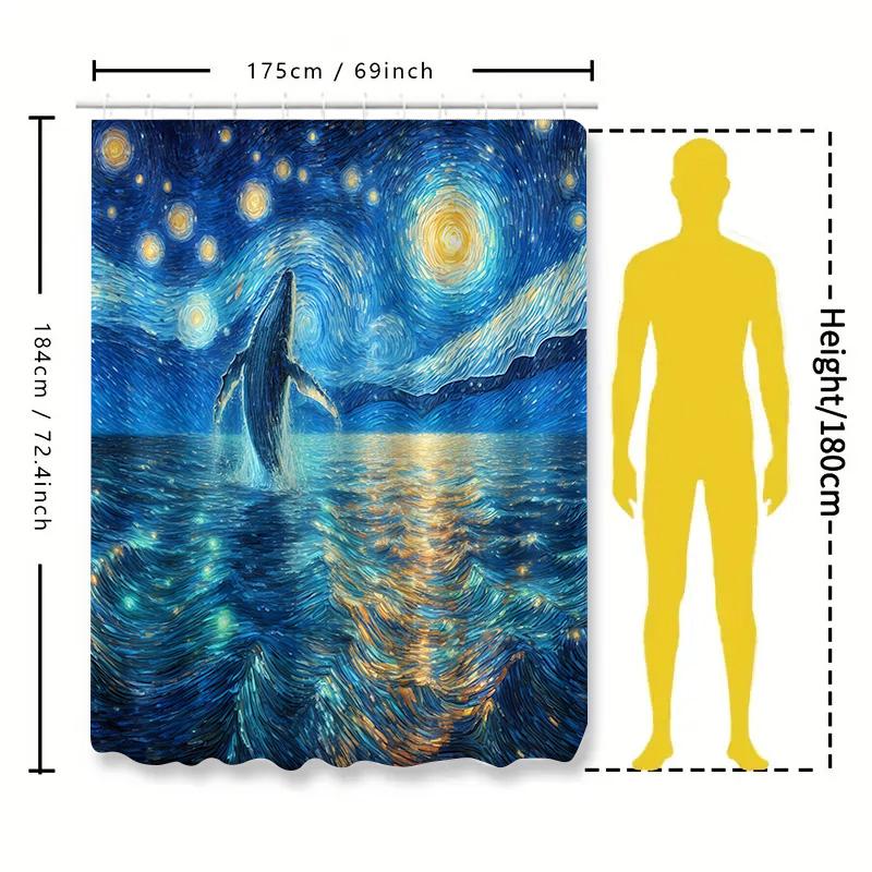 Starry Night Whale Shower Curtain Inspired By Van Gogh Artwork Add A Touch Of Magic To Your Bathroom Decor Complimentary Hook