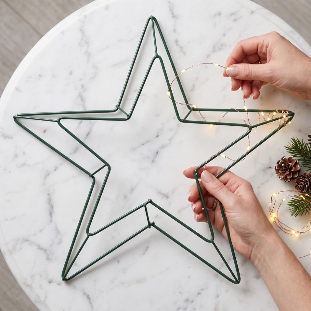 DIY Crafts Supplies Metal Wire Star Wreath Frame 11.8 Inch Green Metal Wreath Form Star Star Shaped Rings Christmas Decorations