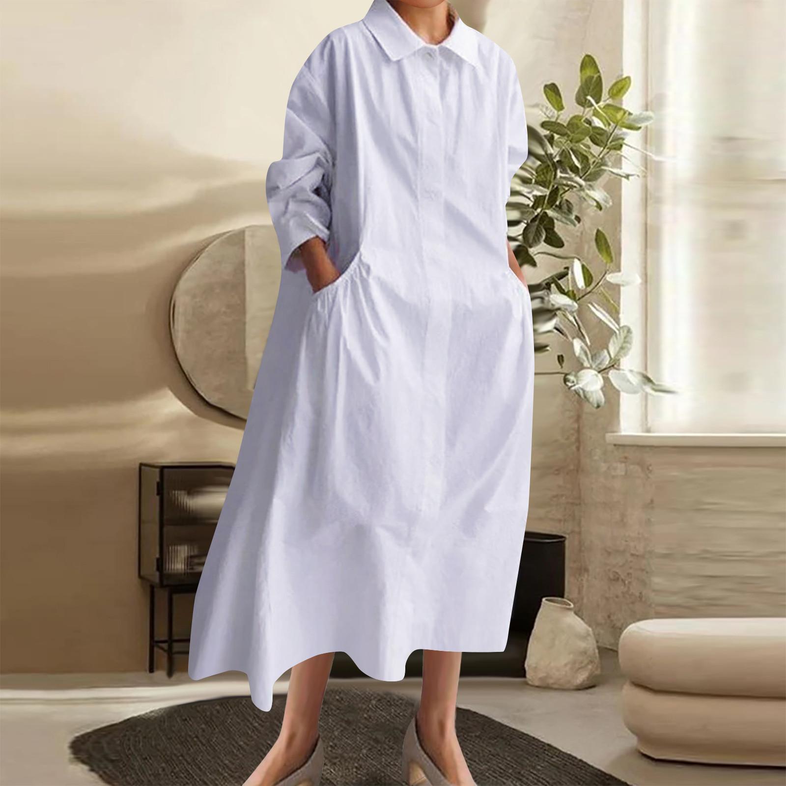 

Женское повседневное однотонное свободное платье с длинными рукавами XL белый