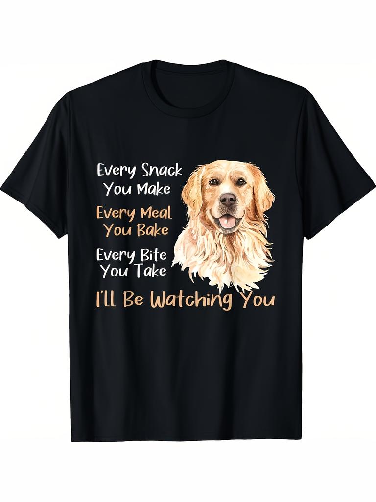 Unisex Retro Golden Retriever Tshirt Every Snack You Make Glossy Crew Neck Dog Lover Tee Casual Outfit For Beach Party And Outdoor Activities