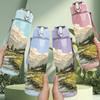 1PC Mountain River Forest Nature Scene Print 750ml Color Plastic Sports Water Bottle Leakproof Flip Straw Lid Suitable for Sports Office Home Use