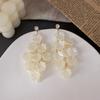 French Long Mother Of Pearl Clip On Earrings Exaggerated Fringed Flower Design Elegant Petals For Non Pierced Ears