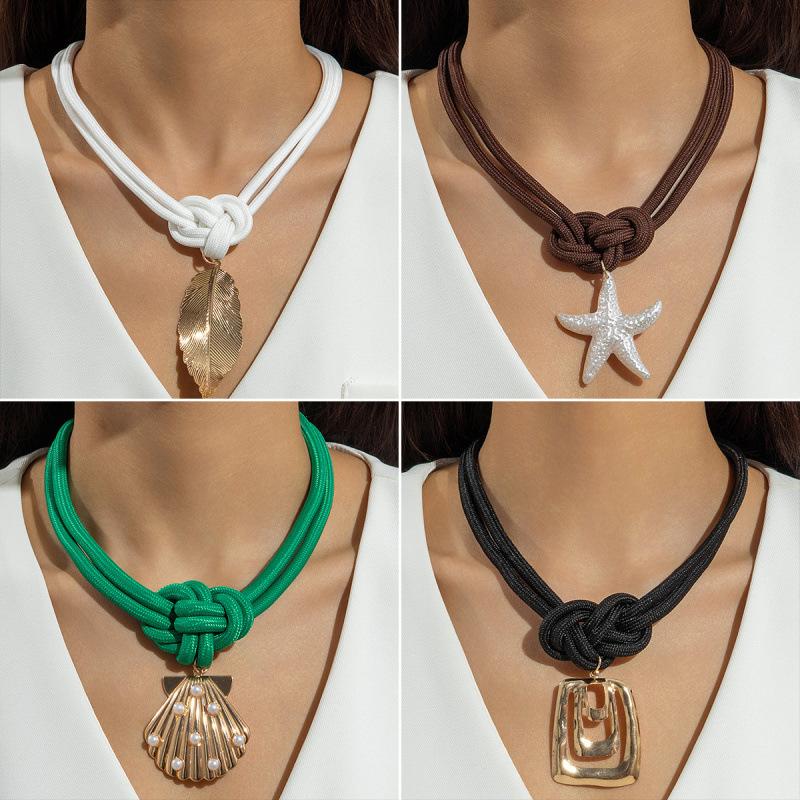Accessories, knotted leaves, starfish scallops, exaggerated necklaces, simple drawstring pendant necklaces