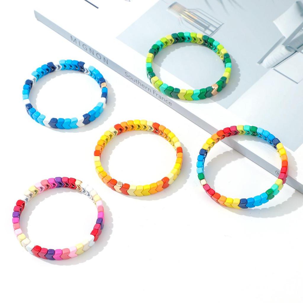 Trendy Gradient Rainbow Enamel Bracelet with Geometric Arrow Design for Women